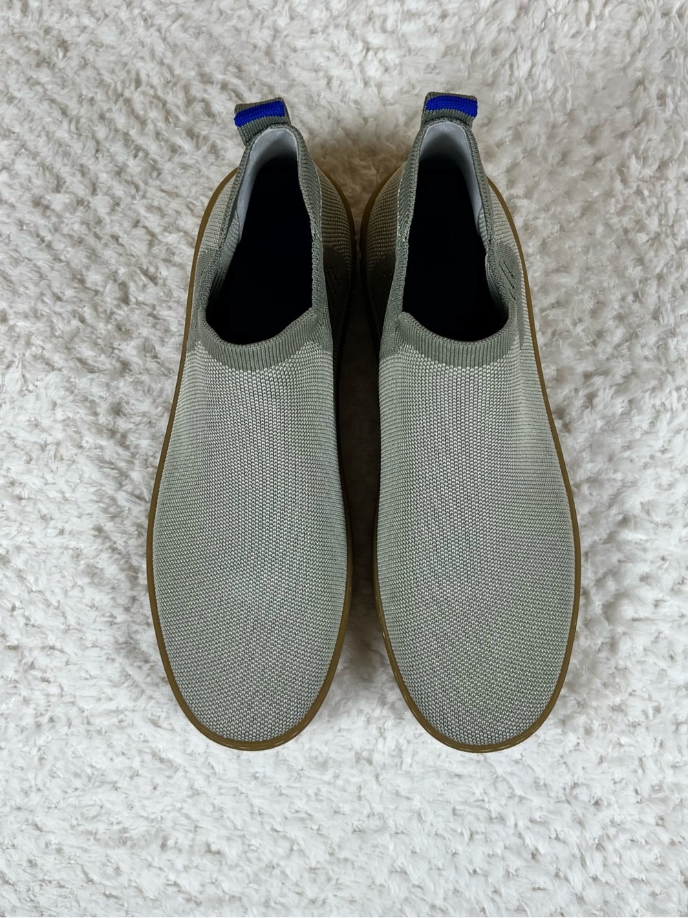 Rothy's The Chelsea Light Sage Knit Slip-On Sneaker Boot w/Brown Gum Sole Earthy - Picture 7 of 10